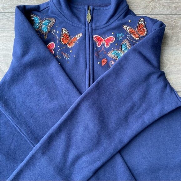 Tradition Floral Butterfly  Embroidered Full Zip Up Fleece Sweatshirt - Picture 10 of 16